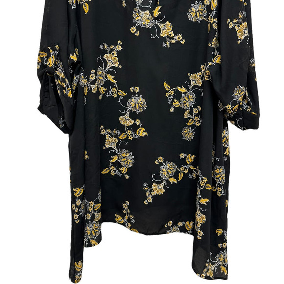 Torrid Size 3  Long Sleeve 3/4 Roll Sleeve Tunic Black Yellow Floral Polyester - Picture 4 of 6